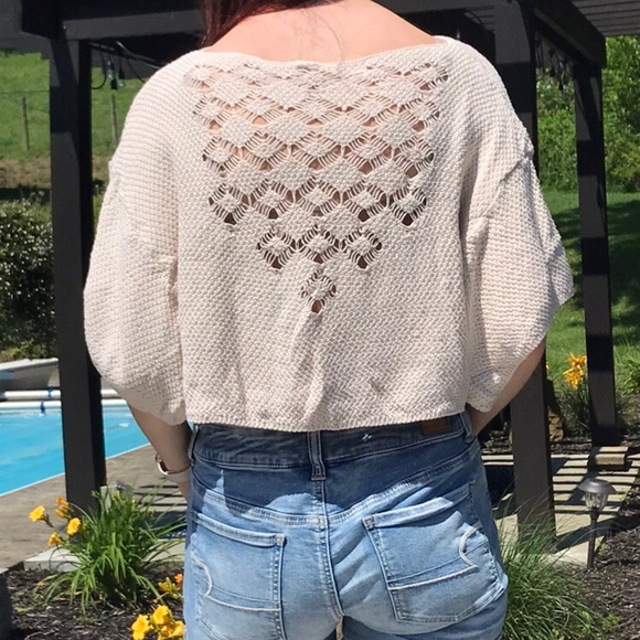 Cream cropped knit sweater - Picture 2 of 4